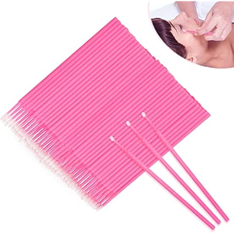 Pack of 100 Micro Brushes, Eyelash Extensions, Disposable Micro Brushes, Micro Brushes, Eyelash Extension for Makeup and Oral Care, 1.5 mm, Pink Cover