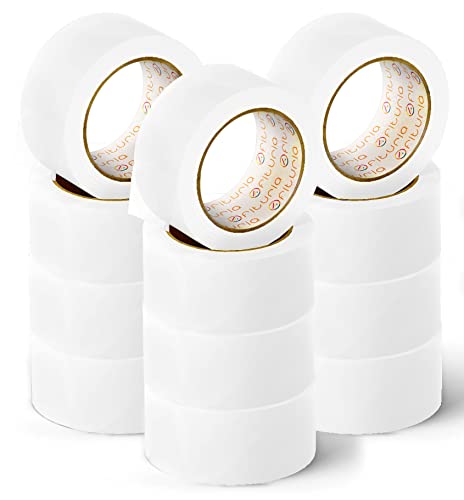 OFITURIA Cinta Adhesiva, color Blanco, Cinta para Embalaje y Organizar tus Cajas y Envíos, Ideal para Manualidades y Decoración, Precinto de Colores Vibrantes 66 mt x 48 mm (12 und. - Blanco)
