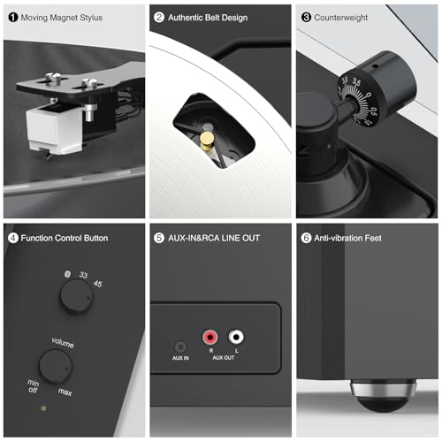 Seasonlife HQ-KZ008 Turntables Vinyl Record Player Built-In Treble And Bass Speakers Phono Preamp Upgraded, High Fidelity All-In-One Record Player Belt Drive thumb #5