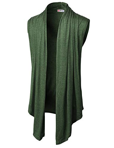 H2H Mens Casual Shawl Collar Open Front Sleeveless Long Cardigan Vest DARKOLIVE US M Asia L (CMOCASL01)
