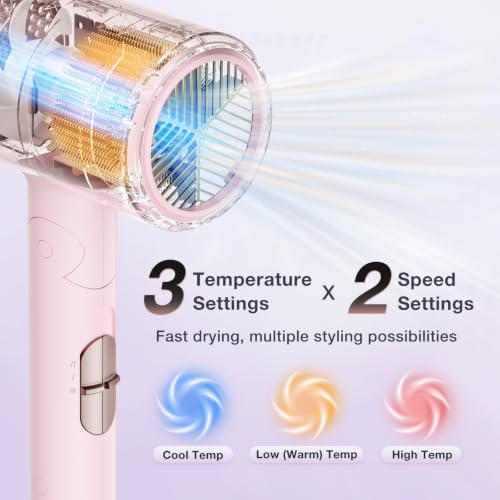 Image of BABONIR 1875W Hair Dryer with Diffuser, Ionic Foldable Blow Dryer | Fast Drying for Frizzy, Curly & All Hair Types, 3 Heat & 2 Speed, Concentrator & Diffuser, Compact for Home, Women