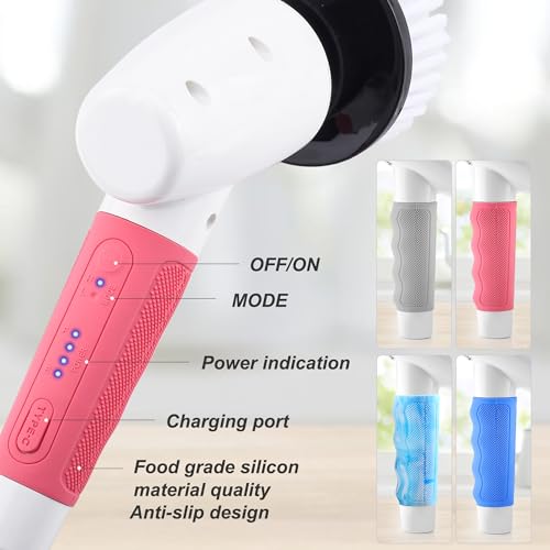 Cordless Electric Spin Scrubber,Cleaning Brush Scrubber for Home,400RPM/Mins-8 Replaceable Brush Heads-90Mins Work Time,3 Adjustable Size,2 Adjustable Speeds for Bathroom Shower Bathtub Glass Car-Grey - Image 4