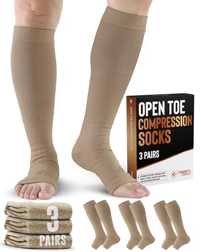 Image of Doctor's Select 3 Pairs Copper Toeless Compression Socks Women & Men - 20-30 mmHg Open Toe Compression Socks Knee High Women