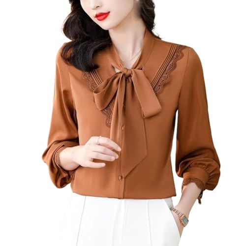 Chemise élégante manches longues femme avec couture dentelle et hauts de bureau