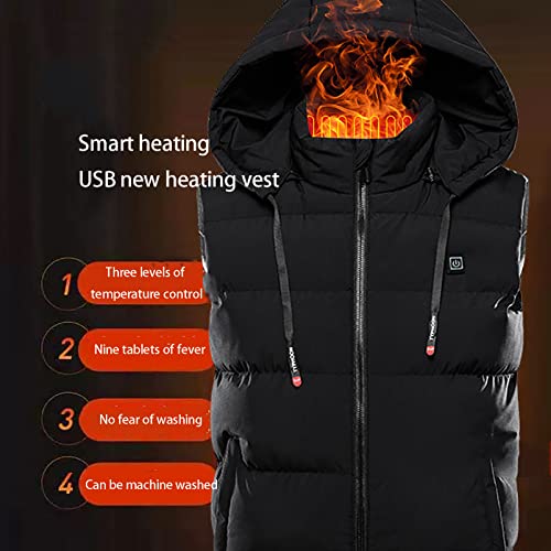 Men Hooded Heated Vest Winter Windproof Electric Heating Jacket Vest Warm Outdoor Sleeveless Puffer Vest Down Vest For Hiking,Gray,M #TOP2