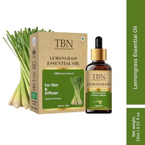 Image of TBN 100% Pure and Natural Lemongrass Essential Oil For Skin, Hair Growth, Bathing, Diffuser | Lemongrass Aroma Oil for Home Fragrance | Best for Aromatherapy | Helps in meditation - 15ML
