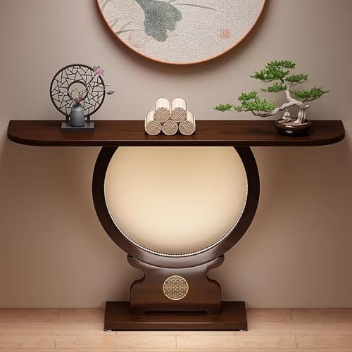 Mesa consola de bambú para entrada con luz pasillera LED 2