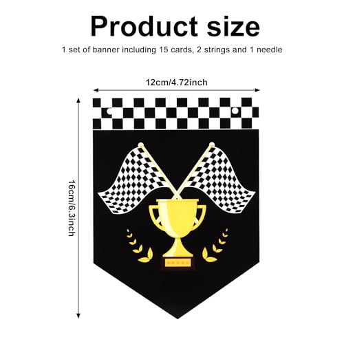 Geburtstagsbanner mit Rennautos, Weiß und Schwarz Karierte Flaggen Geburtstagsbanner mit Autos Trophäe Geburtstagsbanner mit Rennautos Selbstmontage Geburtstagsdekorationen mit Autos