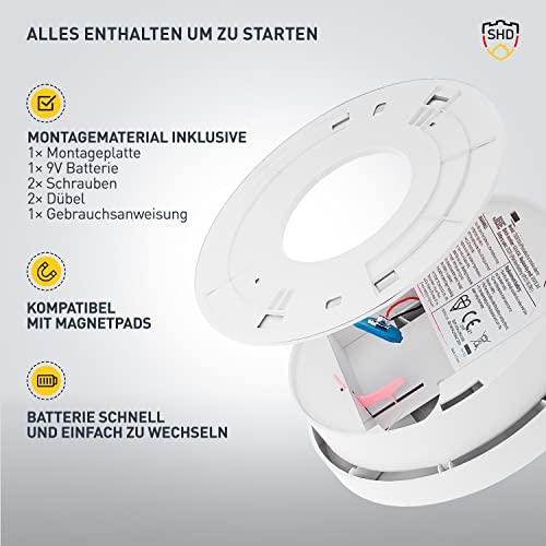 SHD Rauchmelder Set wechselbare Batterien (6X) - DIN EN14604 Geprüft & BSI-Zertifiziert,...