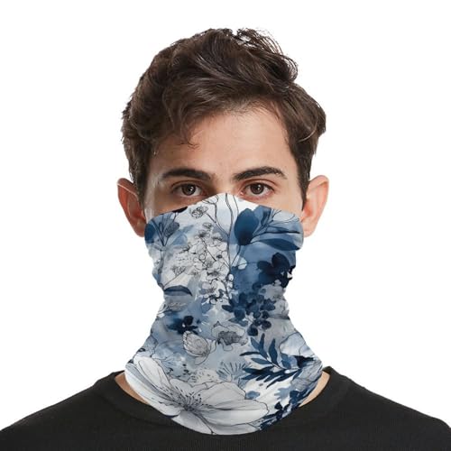 Aqua Blue Floral Pattern Face Mask para clima frío - Balaclava elástica para moto, ciclismo, esquí y más miniatura 4