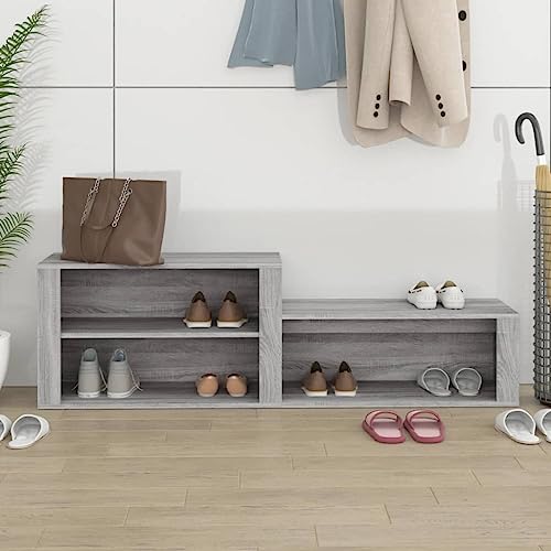 Zapatero y banco para pasillo mueble madera gris almacenamiento largo 5