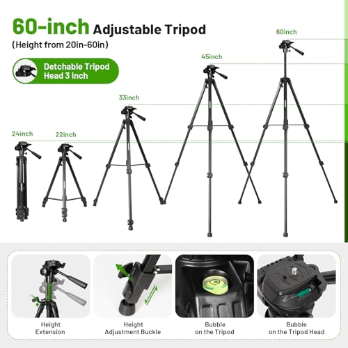 Image of Laser Level with Tripod 60 Inch, Huepar Self Leveling Laser Level with 2 Plumb Dots -Green Cross Line Laser Leveler Tool with 360 Horizontal and 140 Vertical Line for Construction & Home Use 621CGT
