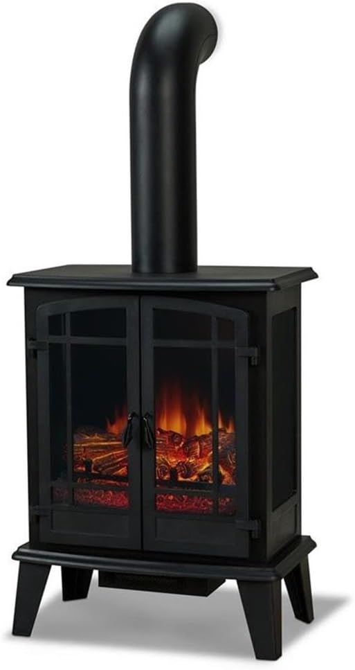 Bowery Hill Contemporary/Metal Stove Electric Fireplace with 1 Legs, 1 Chimney, 13 Screws, 1 Wall Anchor & 1 Wall Screw, Adjustable Thermostat, No Remote Control, Assembly Required, in Black Finish