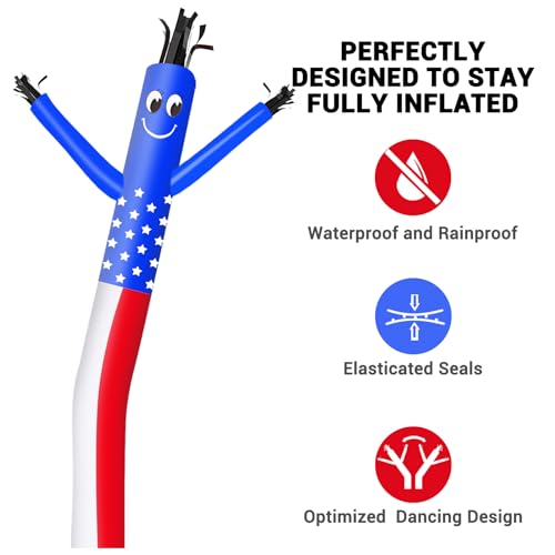 Image of MOUNTO 10ft Inflatable Dancers Tube Man Attachment - 10 Feet 12inch Tall Wacky Waving Inflatable Dancing Tube Guy, High Durability Rip-Stop Nylon (Blower Not Included) (US-Flag)