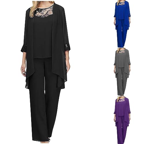 HGps8w Women 3 Pieces Mother of The Bride Pant Suits Elegant Chiffon Jacket Wedding Guest Formal Outfit Set for Evening Gown2