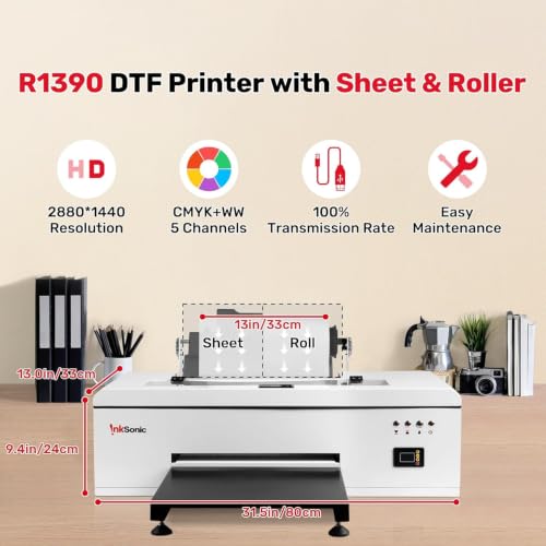 Image of InkSonic A3 R1390 DTF Printer, Tshirt Printing Machine with Oven Bundle, 13 inch Print Width Apparel Printer with White Ink Circulation & Auto Clean, 2026 RIP Software with 24 /7 Support for Smal Business