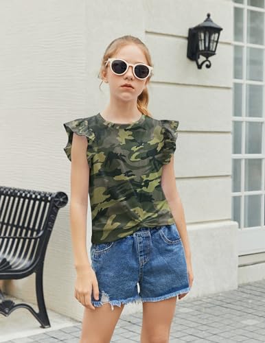 Arshiner Girls Shirt - Short-Sleeve Twist Front T-Shirt for Girls with Cute Flying Sleeves - Summer Blouse Tunic Tee Tops3