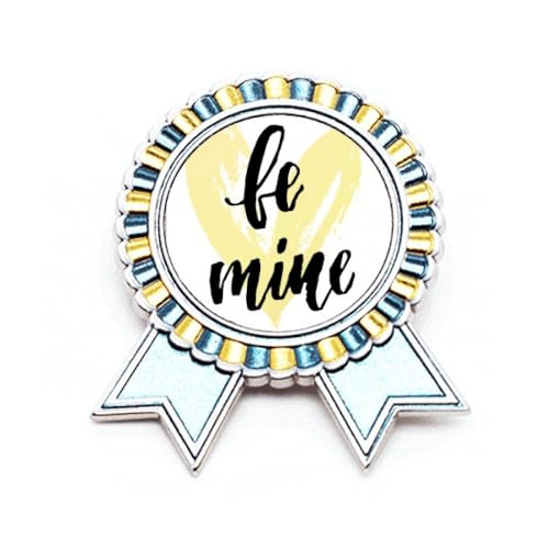 Broche avec citation d'amour jaune Be Mine en métal, le cadeau romantique taille M idéal