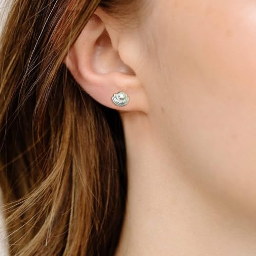 Boma Jewelry Sterling Silver White Mother of Pearl Fan Stud Earrings2