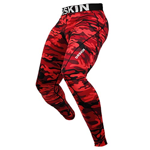DRSKIN Menâ€™s Compression Pants Tights Leggings Sports Baselayer Running Workout Active Gym Yoga Cool Dry (2XL, DMRB03) Red