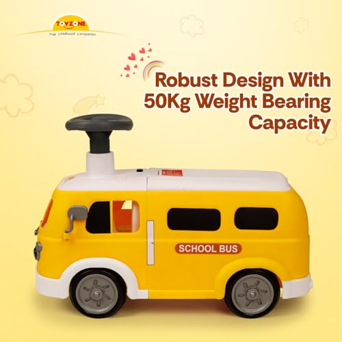Image of Toyzone Happy Bus - Yellow | Toddler Ride-on | Lights & Music | Ride-on with Easy Storage | Grip Wheels | Make in India | Indoor & Outdoor | for Kids 2+ Years