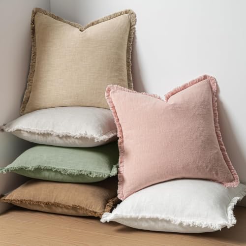 Image of MIULEE Linen Fringe Decorative Lumbar Throw Pillow Covers Sage Green 12x20
