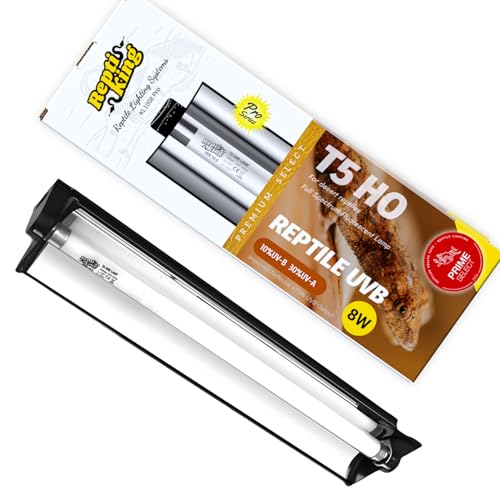 ReptiKing Upgraded T5 UVB Reptile Light, 10.0 UVB 8W German Made Fluorescent Lamp and Fixture Kit, for Desert-Dwelling Reptiles, Bearded Dragon,Tortoise, Snake, Strip Linear UVB Lamp Bulb,12 Inch