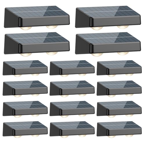 POLARPRA Solar Fence Lights Outdoor, Fence Lights Solar Powered IP65 Waterproof, Warm/Cool White and RGB Colors Changing Solar Wall Lights for Yard Garage Backyard Railing Step Patio Pool - 16Pack