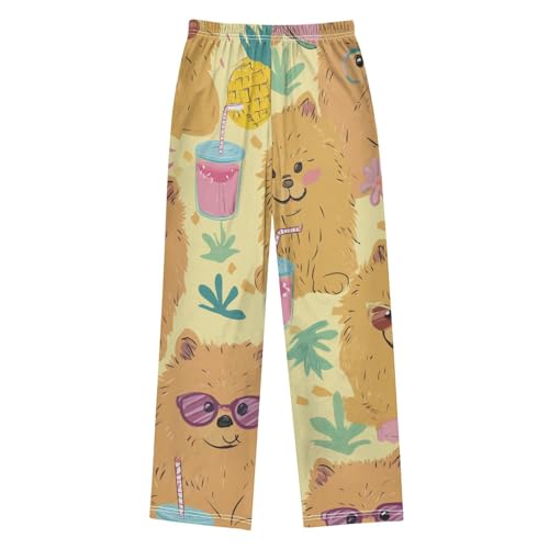 ZZXXB Pomeranian and Pineapple Boys Long Pants Soft Trousers Elastic Waist Kids Lounge Bottoms with Pockets S-XL2