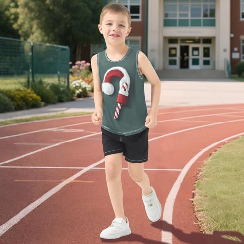Boys Tank Top Shirts Funny Christmas Candy Crutch Sleeveless T-Shirts Crew Neck for Kids Clothing Children 5