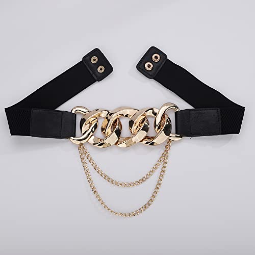 Wiwpar Boho Women's Wide Stretchy Cinch Belt Vintage Stretchy Waistband Fashion Ladies Belts for Women Dresses(black)3