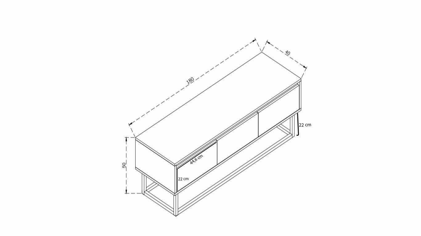 Dmora - Mobile porta TV Suhail, Credenza da soggiorno, Armadio basso per TV, Base parete attrezzata, 180x40h50 cm, Quercia e Nero