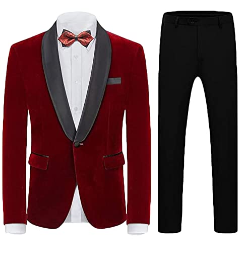 Costume en velours homme rouge foncé taille 44 avec col revers châle chic