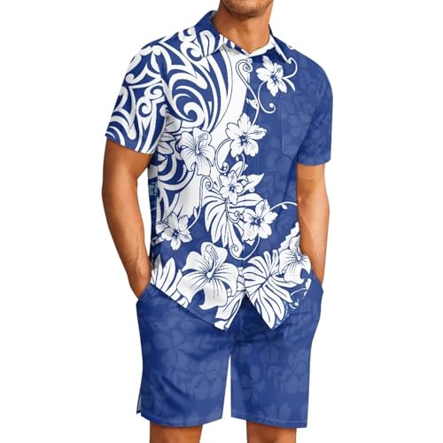 QUJUFOZY Mens 2 Piece Samoan Outfits Aloha Polynesian Tattoo Shirts and Shorts for Men Puletasi Samoan Tridational Hawaiian Shirt and Short Set Cruise Essentials Must Haves Carnival-2XL