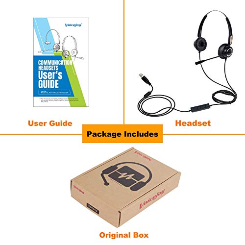 Voicejoy Call Center Noise Cancelling Corded Binaural Headset Headphone With Mic Microphone With Usb Plug For Computer And Laptop, Volume Control And Mute Switch #TOP5