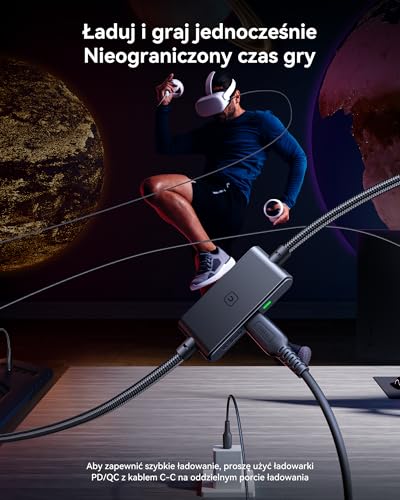 INIU Kabel Link 5 m, kompatybilny z Meta/Oculus Quest 3/2/Pro i Pico 4 Steam VR/PC do gier, szybki transfer danych, USB A 3.0 na USB C Lnk Cable do zestawu słuchawkowego VR, oddzielny port USB-C