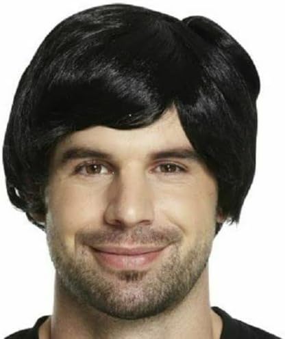 Black Wig Adult Mens 60s 70s 80s Short Boy Band Wig Fancy Dress Party Hair Piece Accessory Male Fun