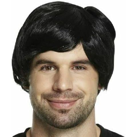 QDS Black Wig Adult Mens 60s 70s 80s Short Boy Band Wig Fancy Dress Party Hair Piece Accessory Male Fun Cover