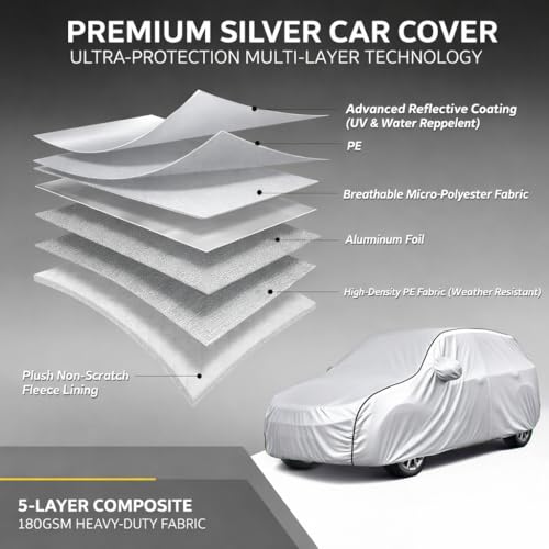 Image of Premium Silver Series 100% Waterproof Car Body Cover for Verna Cover (All Models) with Mirror Pockets | Triple Stitched, Elastic, Custom Fit, Heat Resistant, Anti-Dust, All-Weather Cover