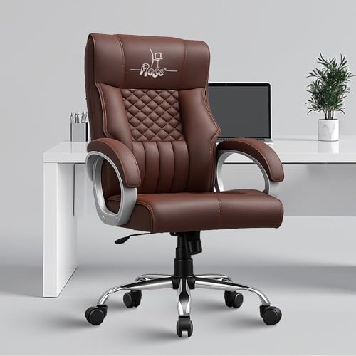 Image of ROSE Iran | 3-Year Brand Warranty | Comfortable High Back Chair | Adjustable Boss Chair for Home Office, Swivel Revolving Professional Executive (Brown, Leatherette HB)