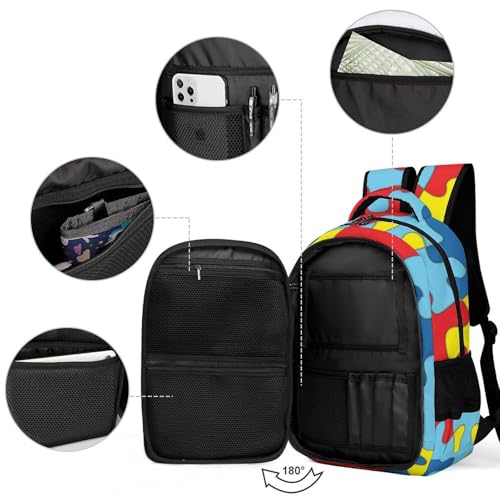 Men's Commuter Bag Large Travel Bag Portable Work Backpack With Double Zippers Autism Puzzle3