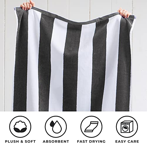 Large Beach Towel Set Of 4 - Cabana Striped Beach Towels For Adults And Lightweight Pool Towels With 100% Cotton - Quick Dry Beach Towel Pack And Grey And White Cute Beach Towel For Women And Men #TOP6