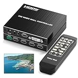 2x2 HDMI Video Wall Controller, Ultra HD 4K DVI TV Wall Processor, 1 in 4 Out, 180° Rotating, Edge Blending, RS232 & IR Remote Control for Projector Computer Monitor Gaming