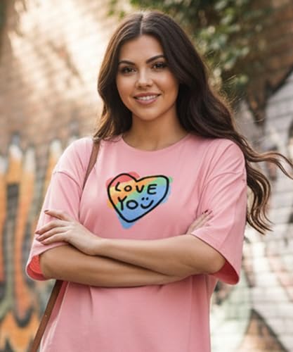 Image of SHODOX Women's Cotton Blend Oversized Drop Shoulder Printed T-Shirt | Soft, Breathable & Light Weight | Loose Fit Stylish Top for Girls with Premium Graphic Print