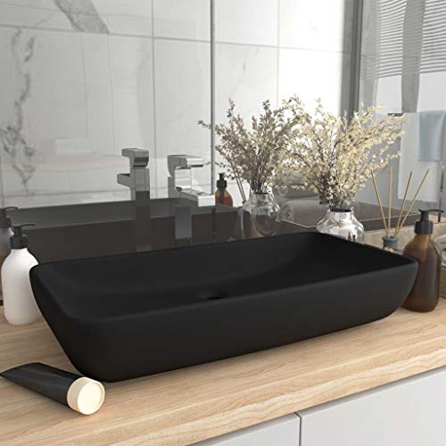 Lavabo rectangular de cerámica para baño de invitados moderno 2