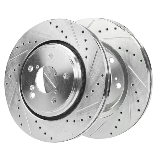 Image of Detroit Axle - Front Drilled and Slotted Disc Rotors Ceramic Brake Pads Replacement for 2015-2017 Honda Odyssey, 2019-2025 Passport