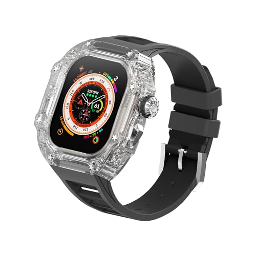 DGYSG Transparent Designer Case with Band for Apple Watch Ultra 2/ Ultra 49mm Titanium, Luxury Crystal Clear Rugged Military Protective Hard Cover, Heavy Duty Tactical Protection for Men iWatch 49 mm
