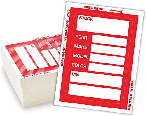 Versa-Tags Red Car Dealer Stock Stickers, 100 Pcs, Improved Design, 3'' x 4'', Made in USA