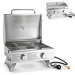 Giantex Portable Gas Grill with 2 Burner, Max. 20,000 BTU total, Folding Legs, Built-in Thermometer, Travel Locks, Stainless Steel Tabletop Propane Gas Grill for Camping Picnic Cookout RV BBQ