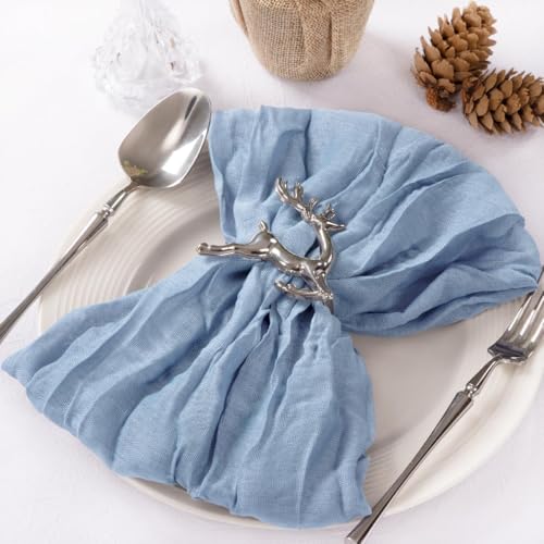 Image of MLMC 60 Pack Cheesecloth Napkins Bulk Dusty Blue Dinner Cloth Napkins 21 inchx21 inch Boho Reusable Napkins in Bulk for Wedding Bridal Baby Shower Events Table Decor